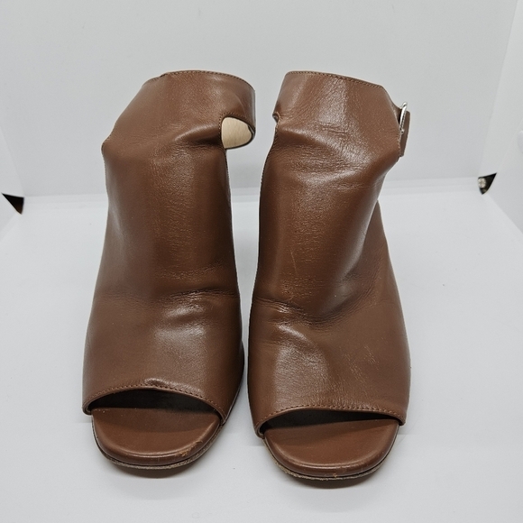 Prada brown leather peeptoe ankle wrap heel booties EU 38 - Picture 3 of 16